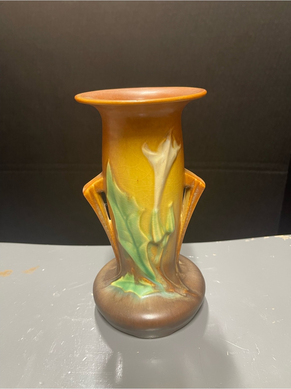 Vintage 1937 Orig Roseville Thorn Apple 815-7" Brown Vase Thornapple Ohio USA